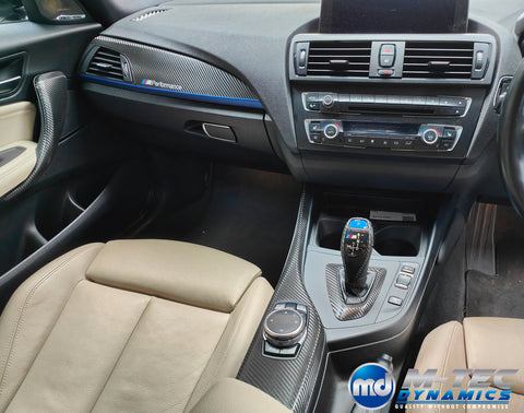 WRAPPING SERVICE - BMW F2X INTERIOR TRIM SET - DEEP TEXTURED GLOSSY CARBON / BLUE ACCENT (MTD-TEX) - F20 F21 F22 F23