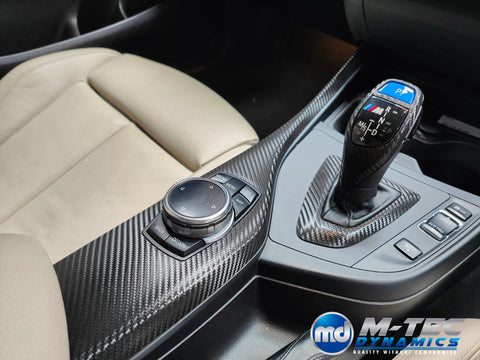 WRAPPING SERVICE - BMW F2X INTERIOR TRIM SET - DEEP TEXTURED GLOSSY CARBON / BLUE ACCENT (MTD-TEX) - F20 F21 F22 F23