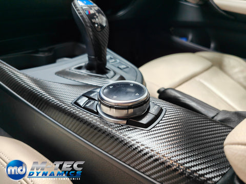 WRAPPING SERVICE - BMW F2X INTERIOR TRIM SET - DEEP TEXTURED GLOSSY CARBON / BLUE ACCENT (MTD-TEX) - F20 F21 F22 F23