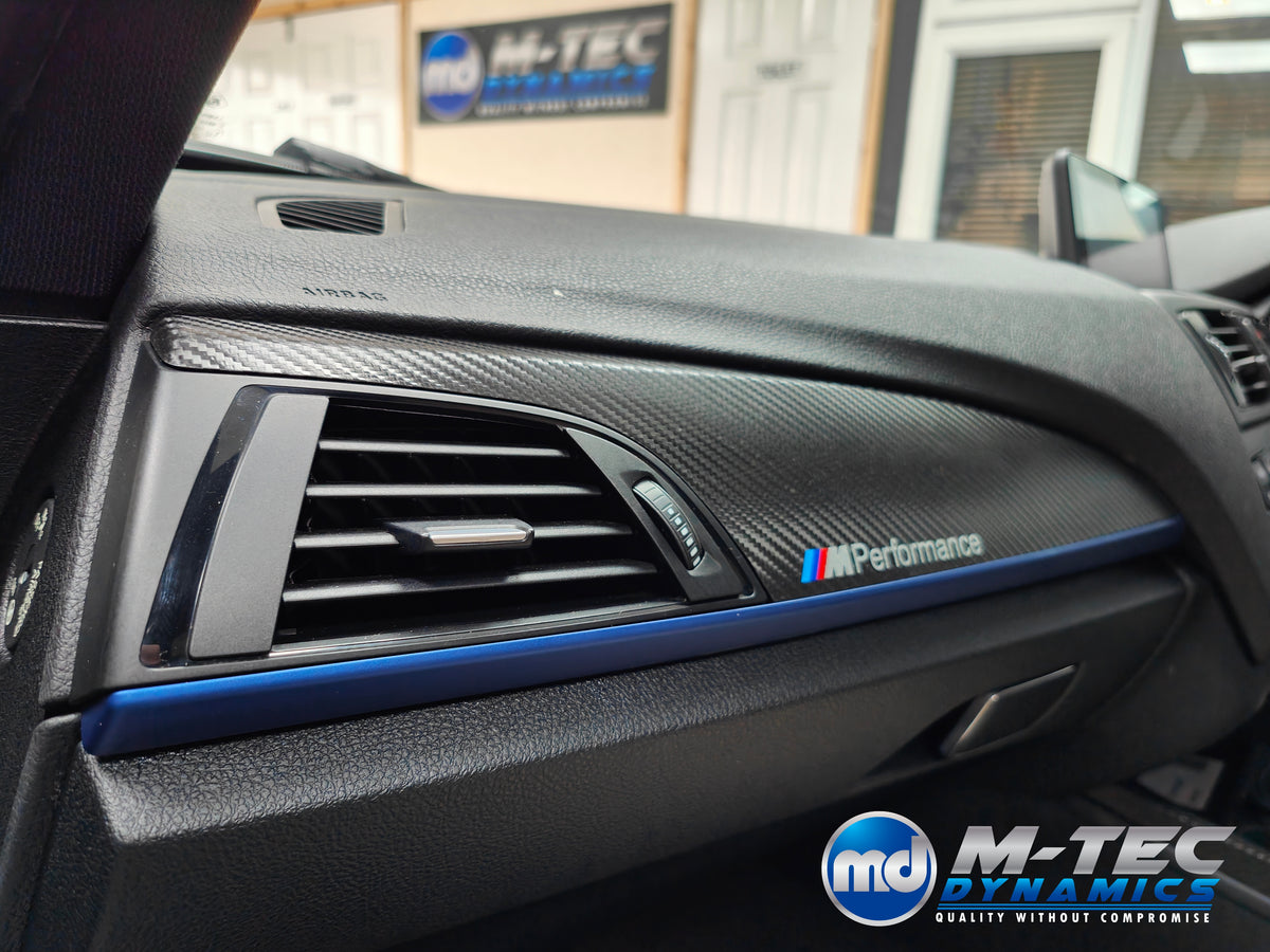 WRAPPING SERVICE - BMW F2X INTERIOR TRIM SET - TEXTURED CARBON / BLUE ACCENT - F20 F21 F22 F23