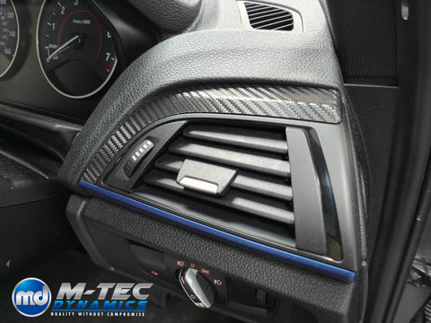 WRAPPING SERVICE - BMW F2X INTERIOR TRIM SET - DEEP TEXTURED GLOSSY CARBON / BLUE ACCENT (MTD-TEX) - F20 F21 F22 F23